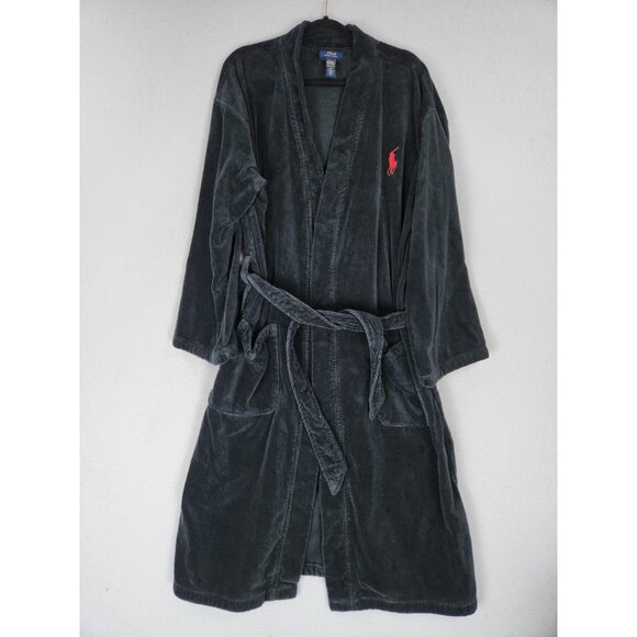 Polo Ralph Lauren Other - Polo Ralph Lauren Robe Mens Small Medium Black Terry Cotton Large Pony Belted